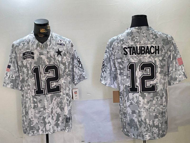 Men Dallas Cowboys #12 Staubach Nike Arctic Camo 2024 Salute to Service Limited NFL Jersey style 3